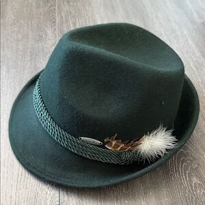 Green Fedora Hat with Feather Accent